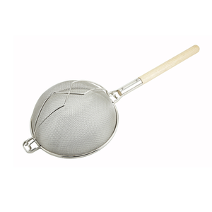 12" Double Mesh Strainer, Reinforced, Round Hdl, Nickel plated